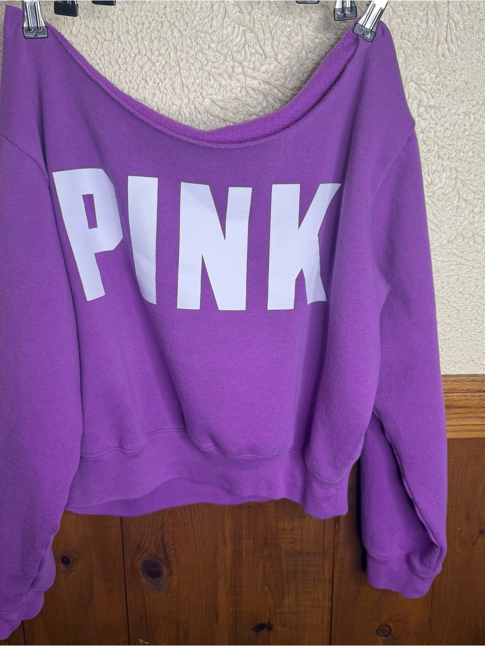PINK Victoria's Secret Purple Graphic Pullover with White Print